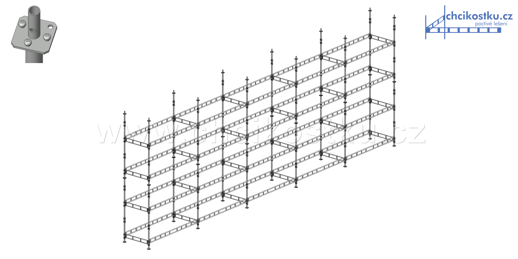 sestava lešení 5,44x15m / 81,6m2 - čtvercová patka