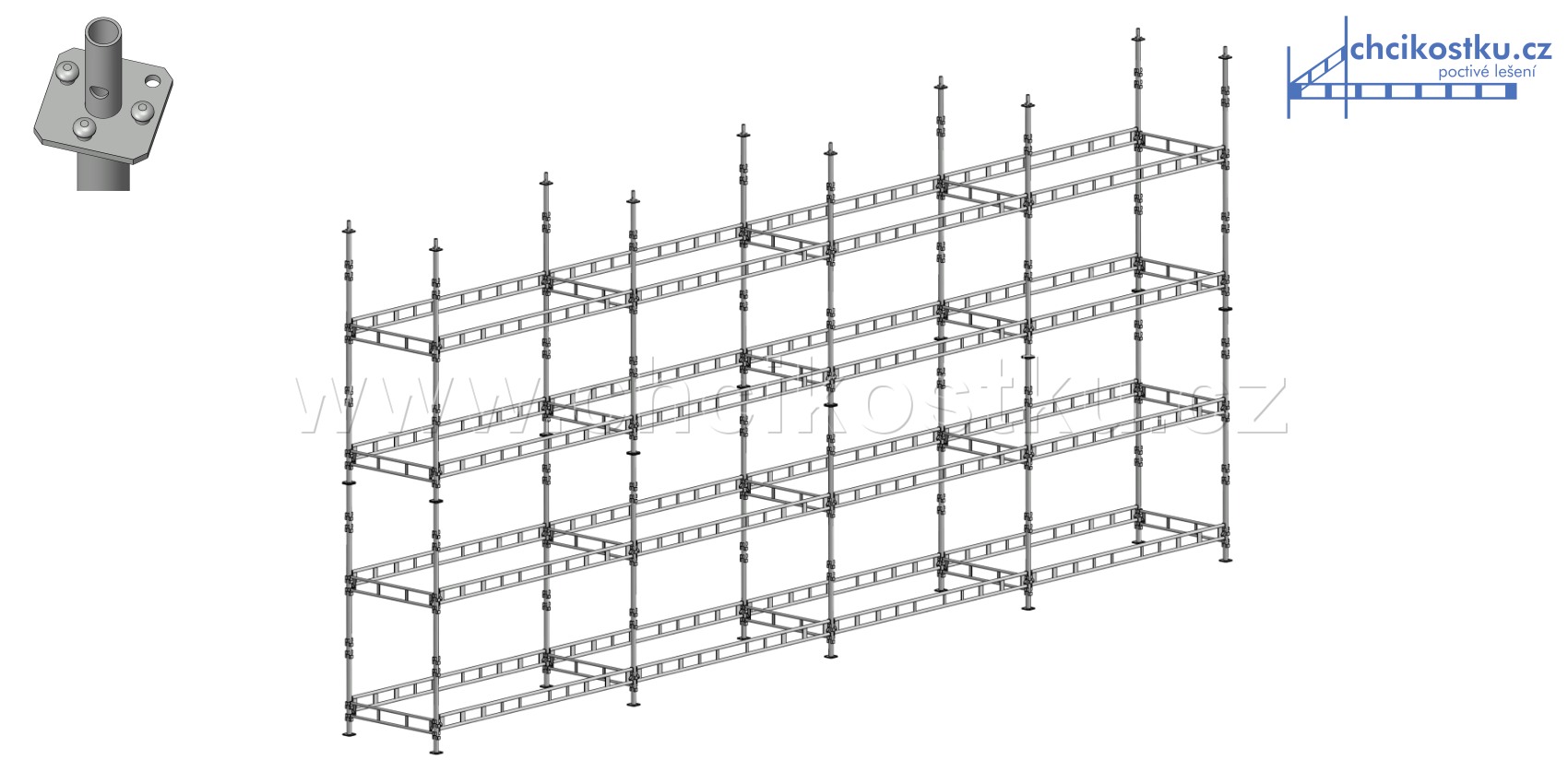 AKCE - sestava lešení 5,44x12m / 65,3m2 - čtvercová patka