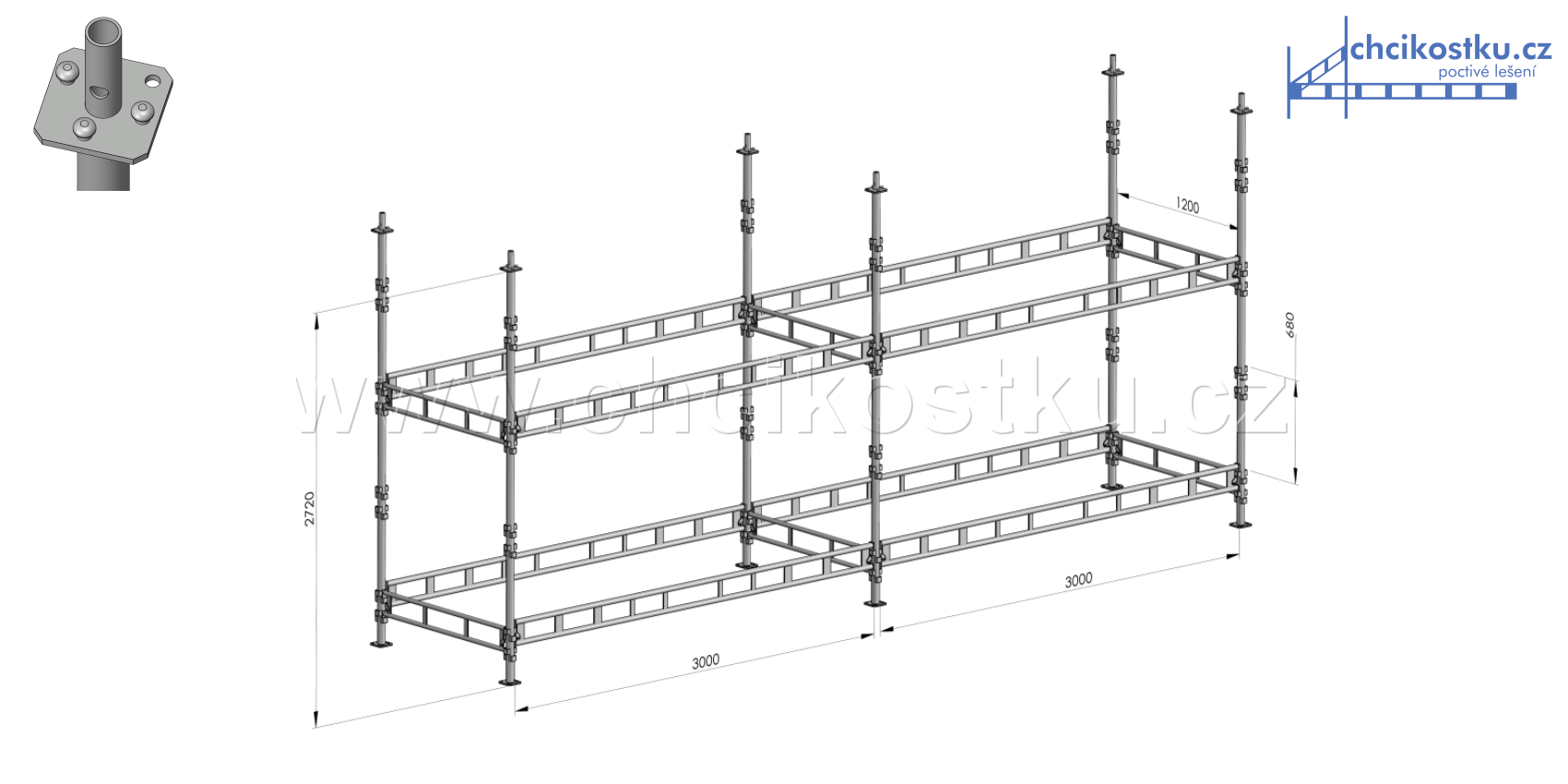 sestava lešení 2,72x6m / 16,3m2 - čtvercová patka