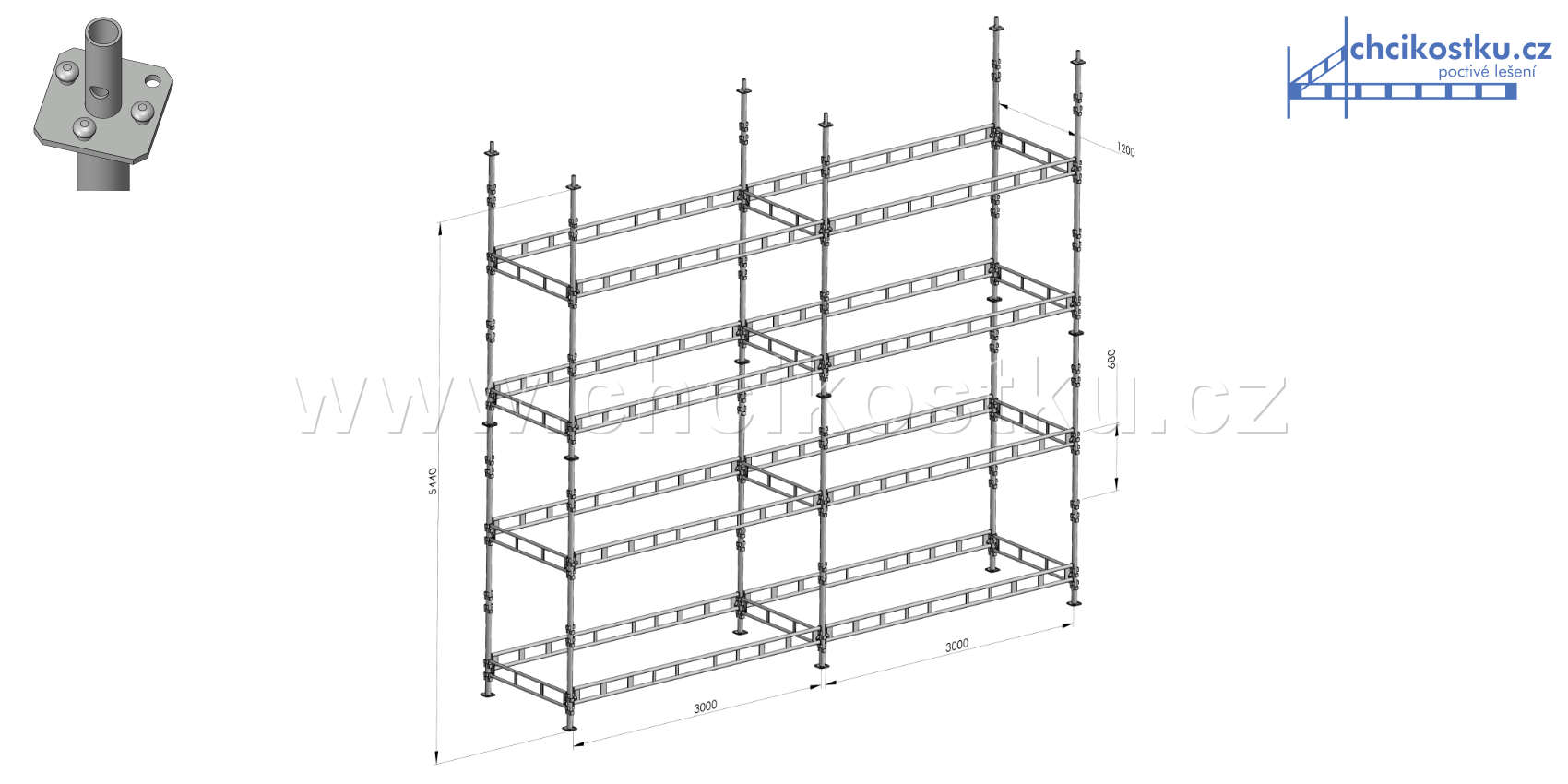sestava lešení 5,44x6m / 32,6m2 - čtvercová patka