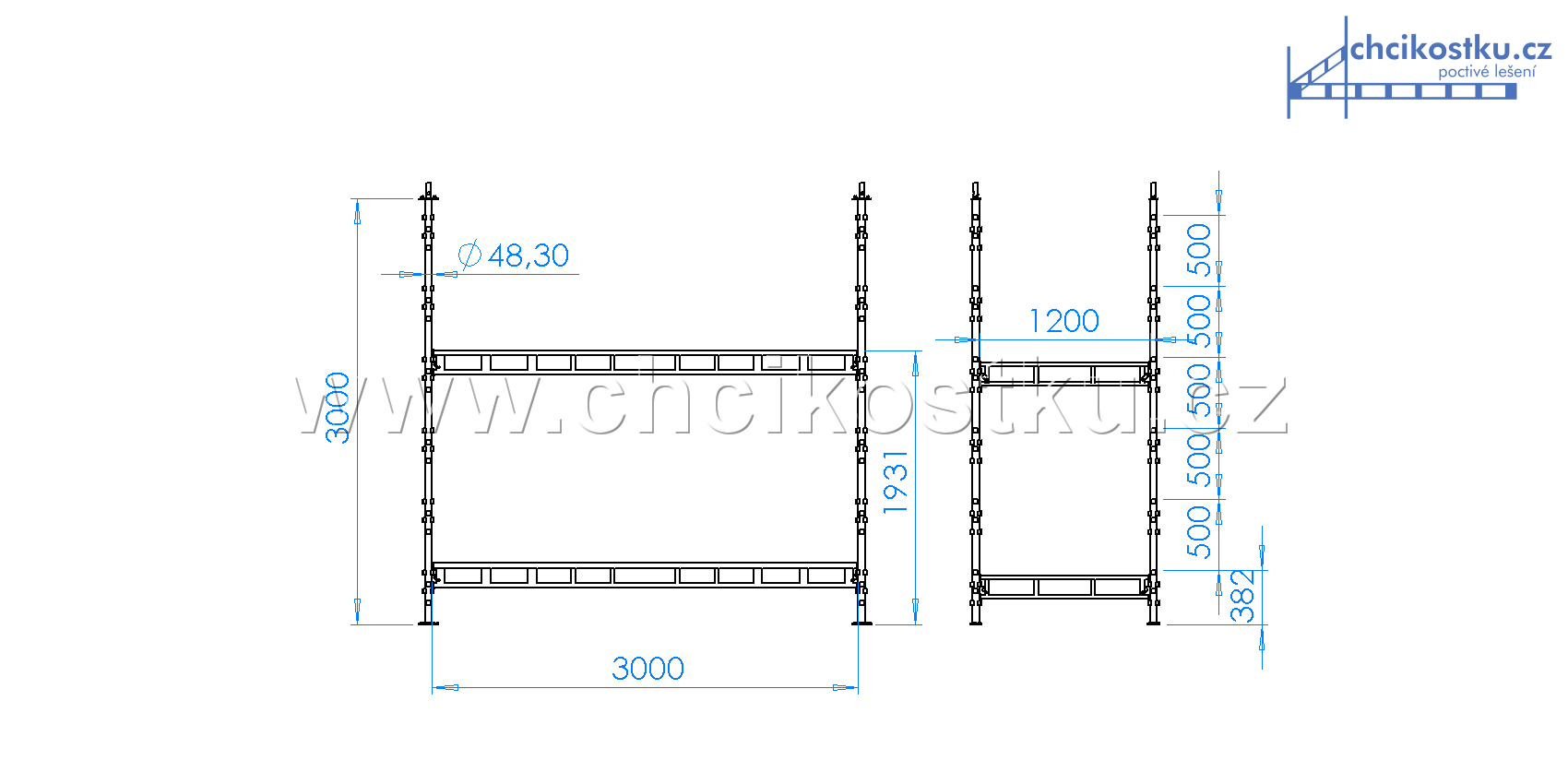 základní kostka lešení 3,0x1,2x3,0