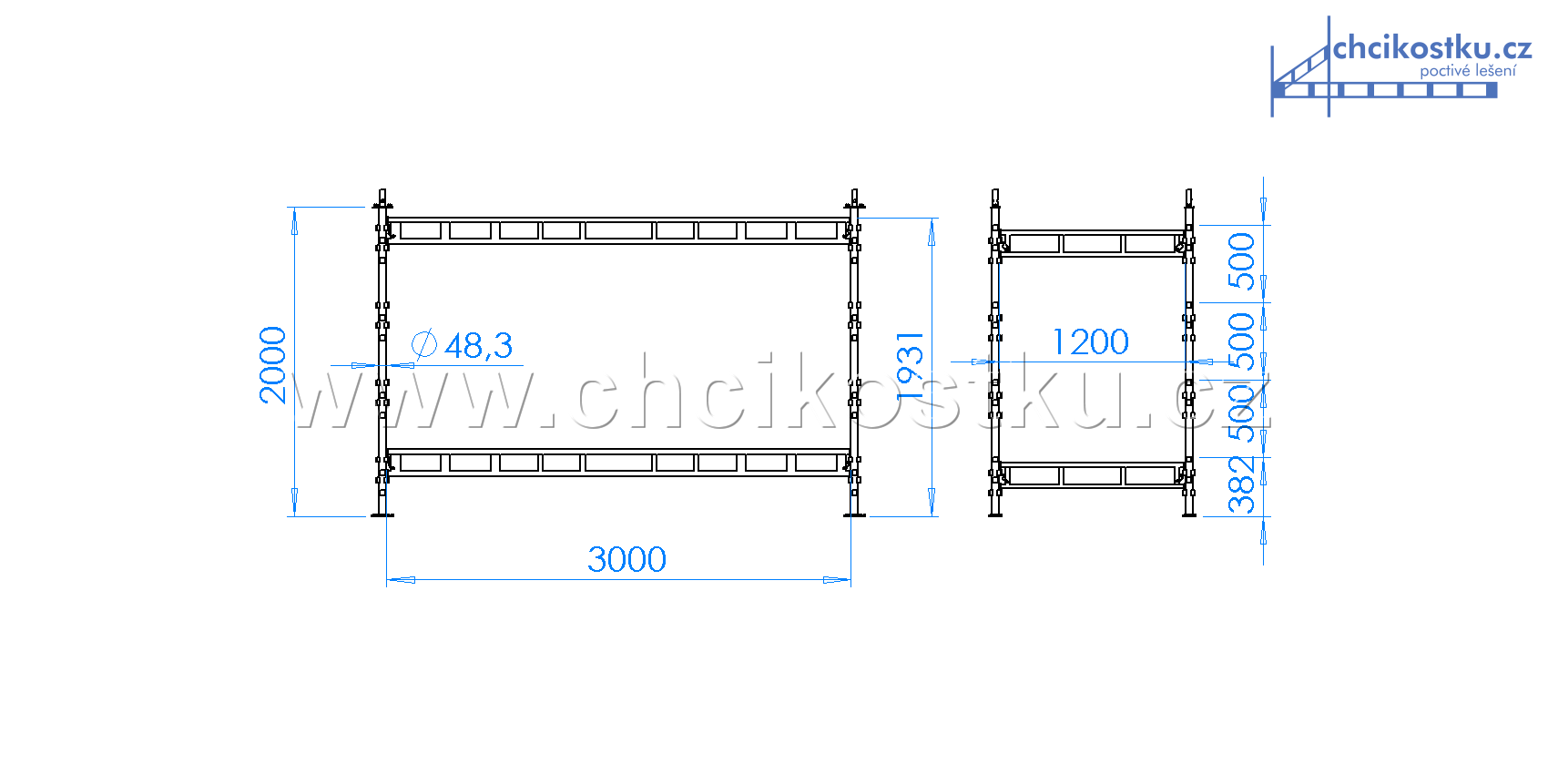 základní kostka lešení 2,0x1,2x3,0