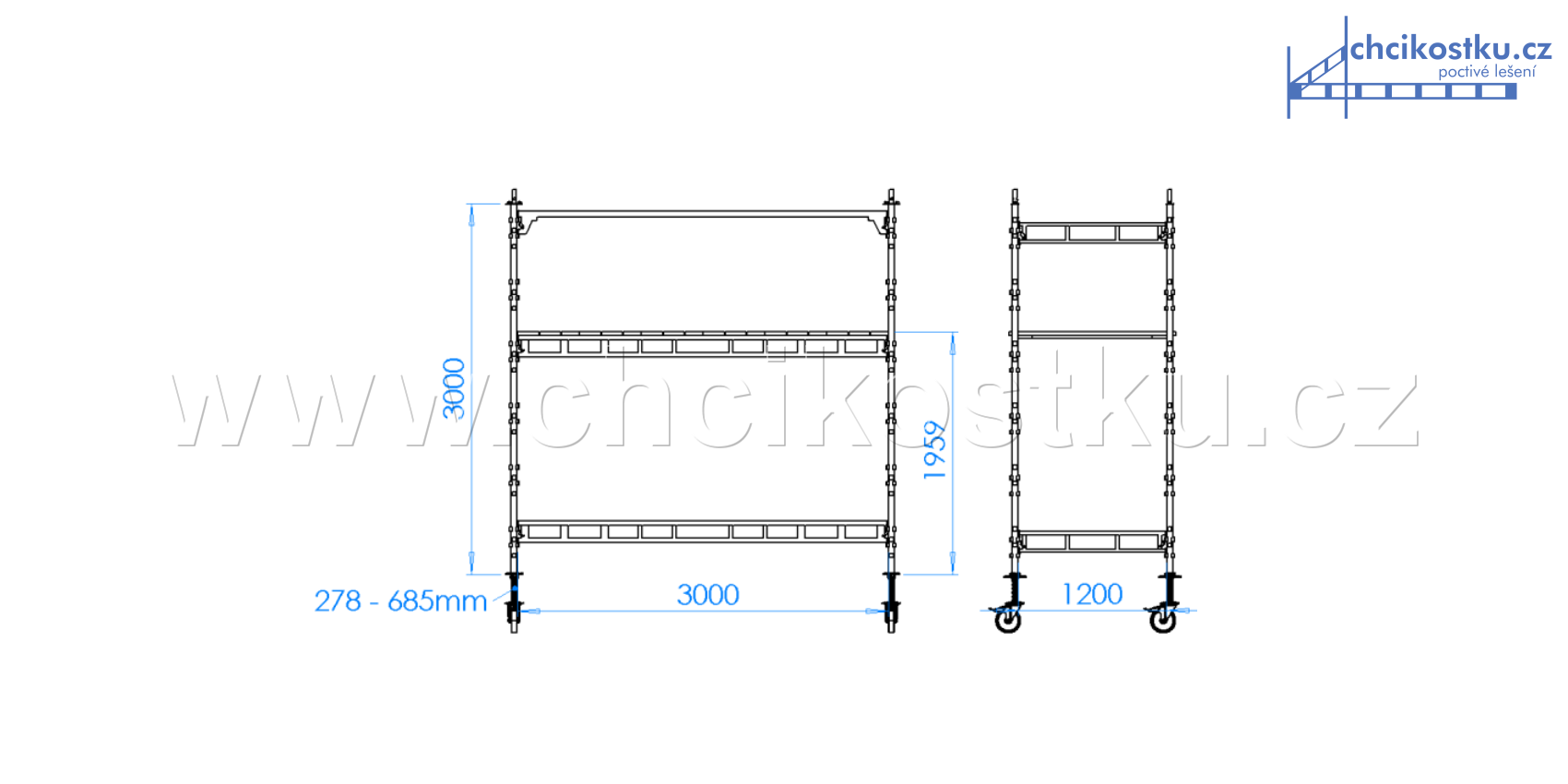 pojízdná kostka lešení 3,0x1,2x3,0