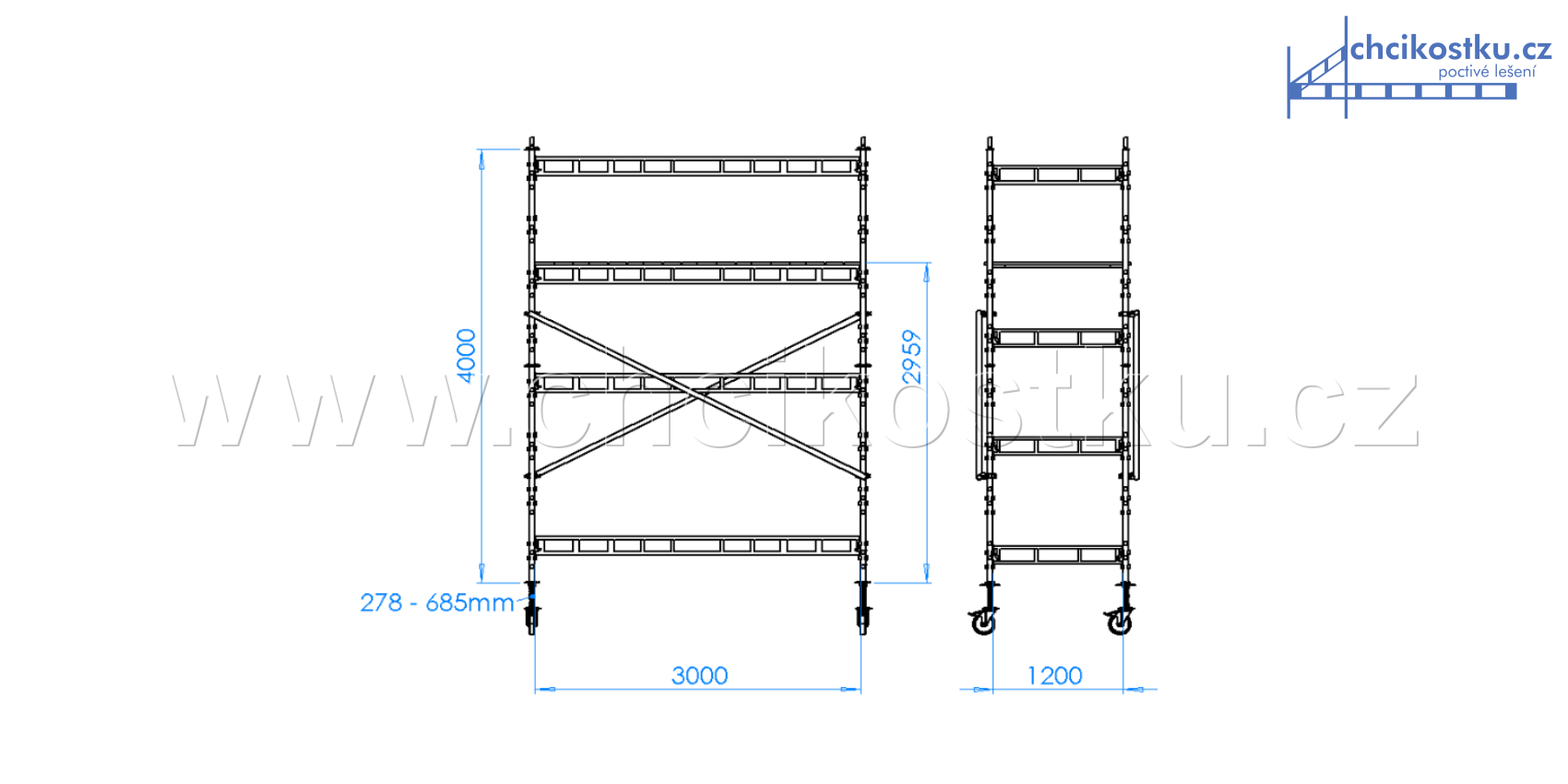 pojízdná kostka lešení 4,0x1,2x3,0