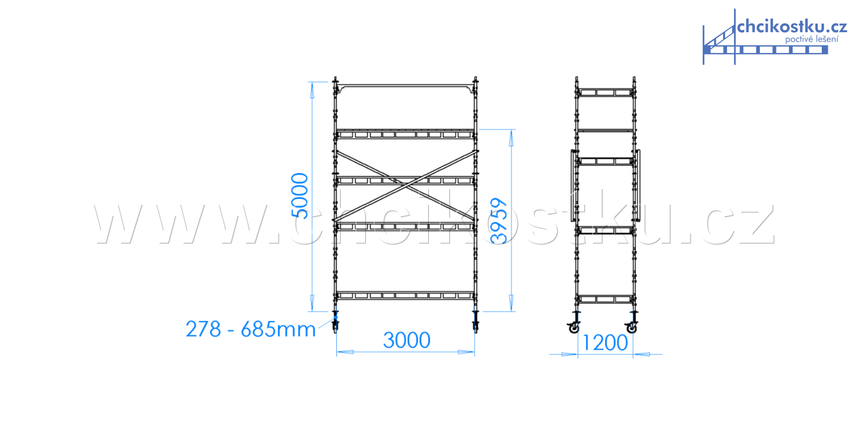 pojízdná kostka lešení 5,0x1,2x3,0
