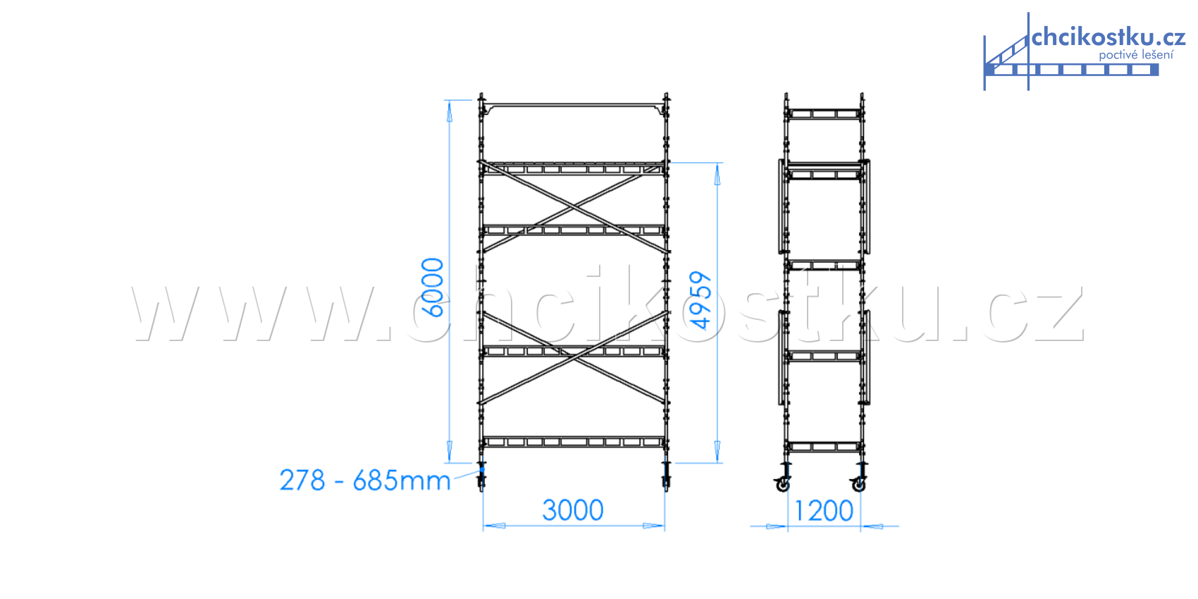 pojízdná kostka lešení 6,0x1,2x3,0